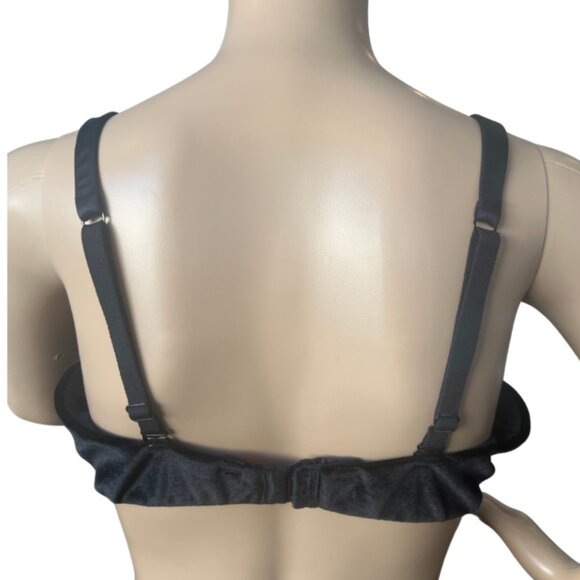 Elegant Velvet Lace Bra with lace overlay, full coverage / 38 D / Black - Picture 2 of 7